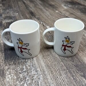 Crate and Barrel Joan Anderson 6-oz Arctic Friend Reindeer Mini Mug Set of 2 NWT